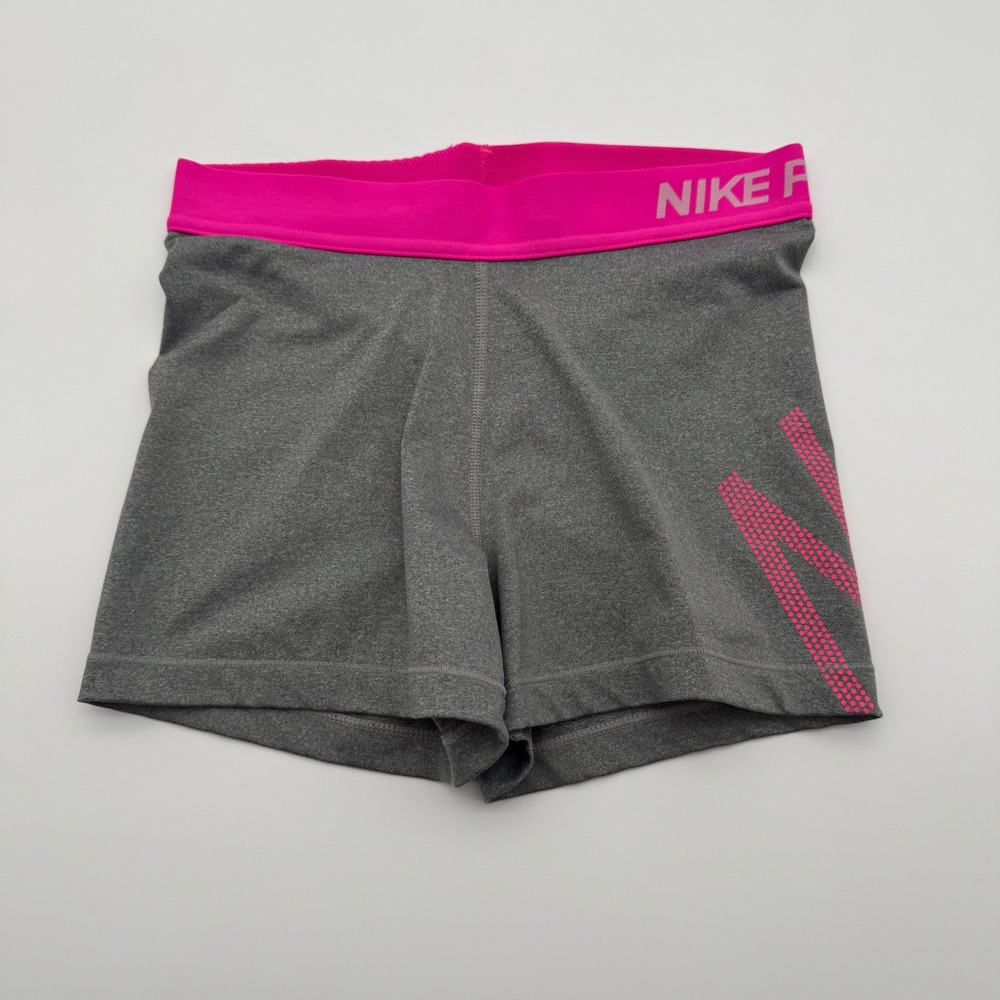 Nike‎ Pro Dri-FIT Womens Gray Pink Graphic Compression Athletic Shorts Size M